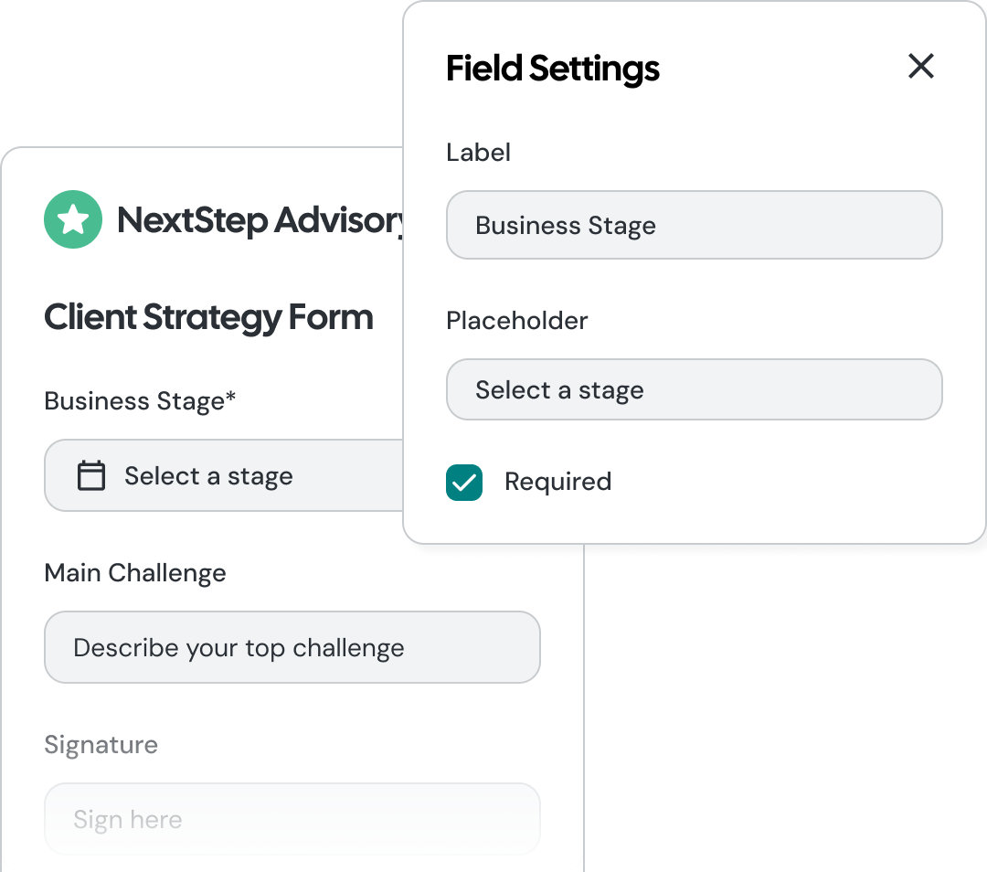 Form template builder showing reusable form components
