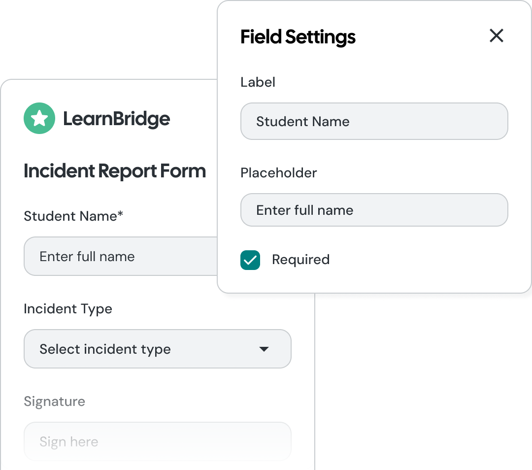 Form template builder showing reusable form components