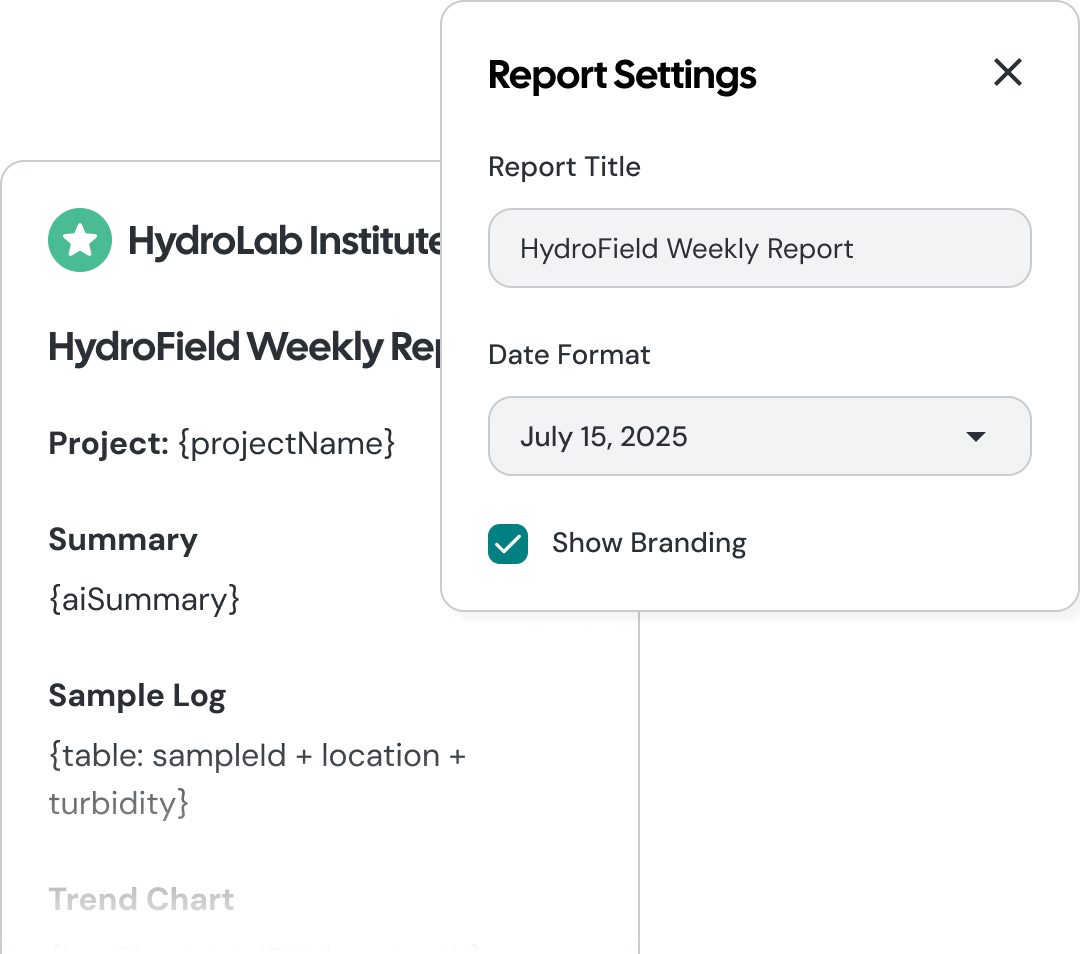 Report template builder interface showing customization options