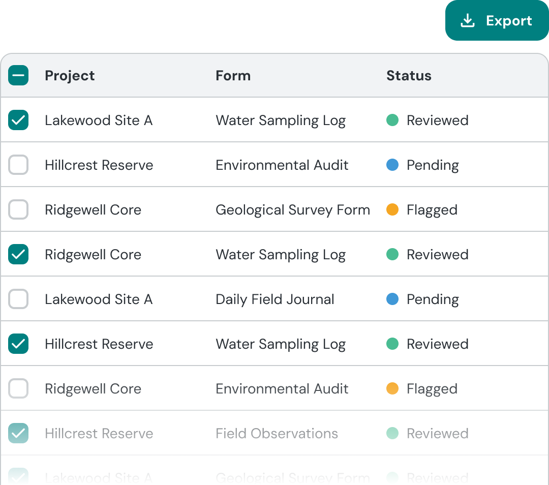 Submissions dashboard showing form responses and review statuses