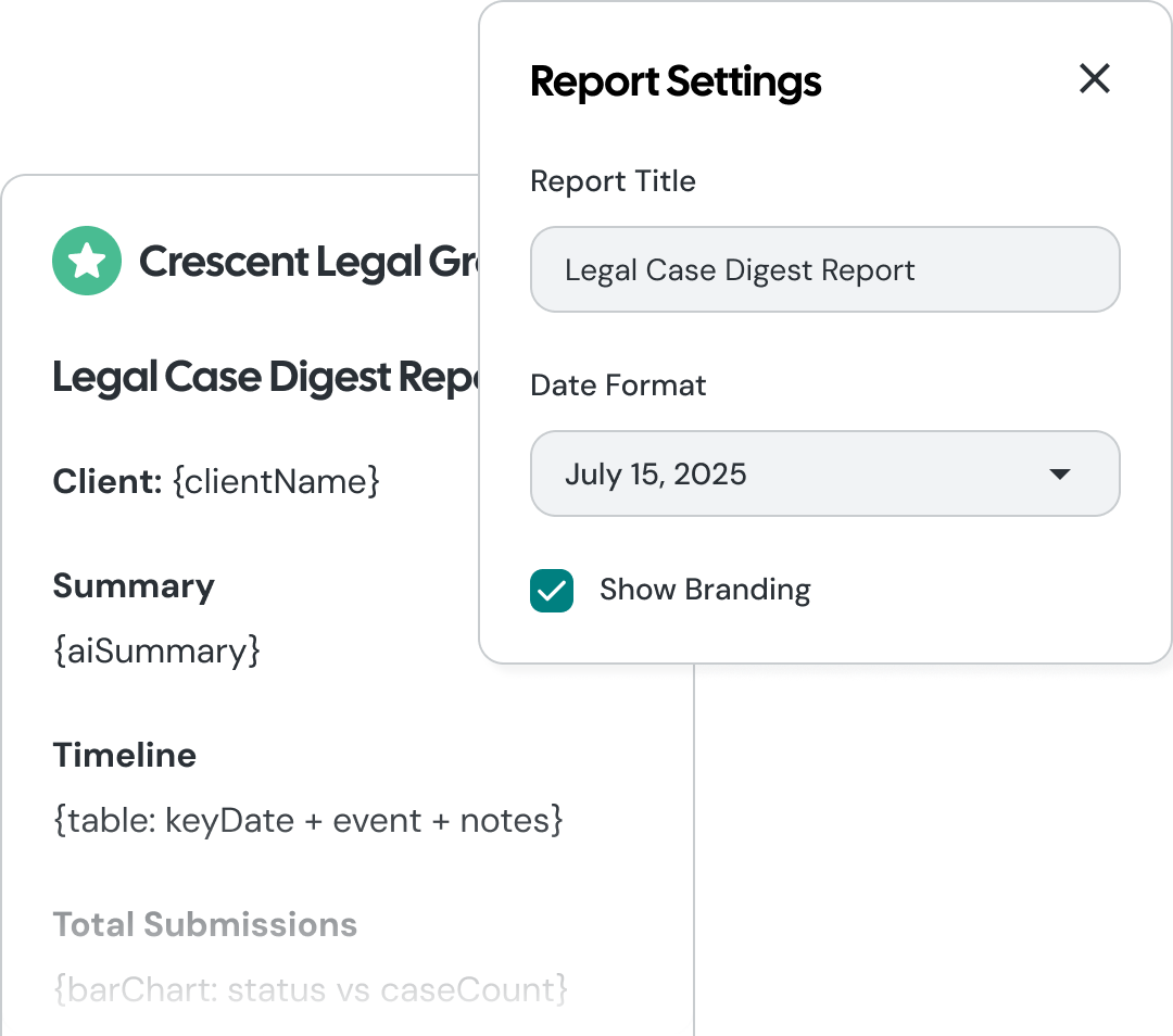 Report template builder interface showing customization options