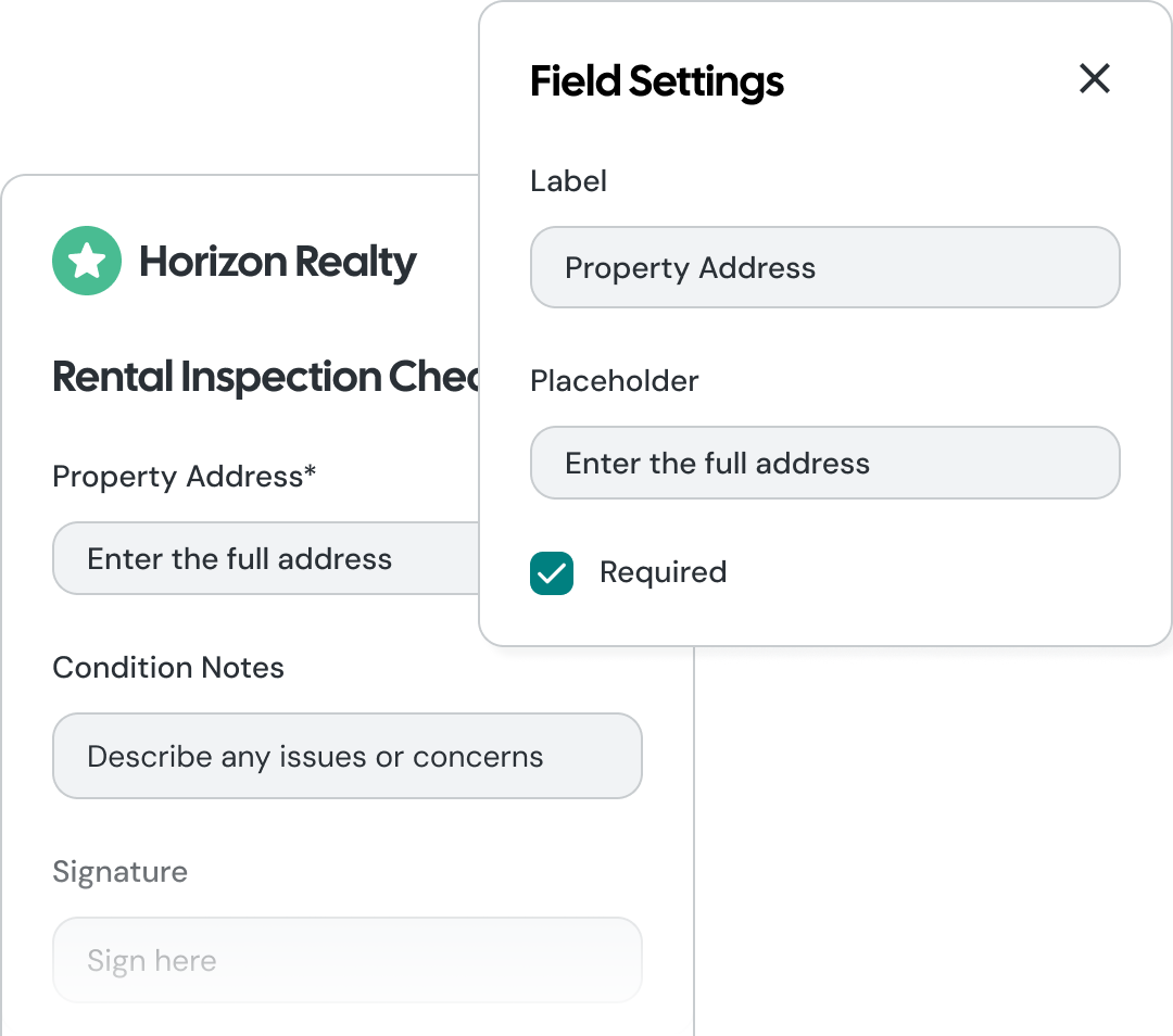 Form template builder showing reusable form components