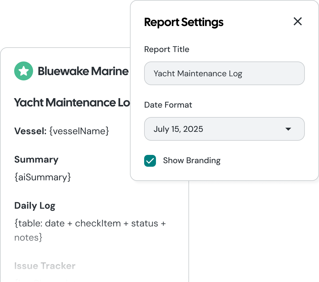 Report template builder interface showing customization options